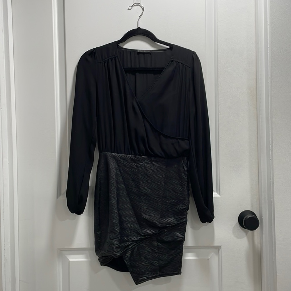 chic, sophisticated, sheer & leather, black little dress
